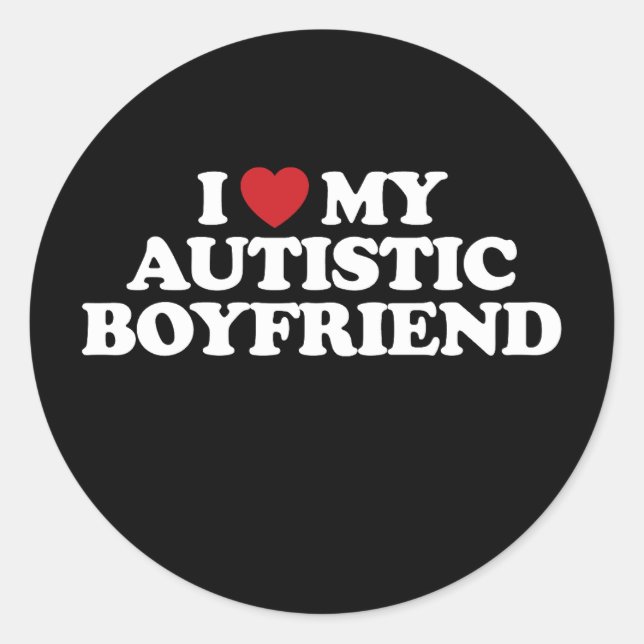 Sticker Rond J'Aime Mon Autiste Garçon Je Coeur Super (Devant)