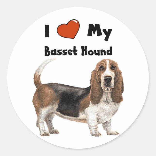 Sticker Rond J'Aime Mon Basset Hound (Devant)