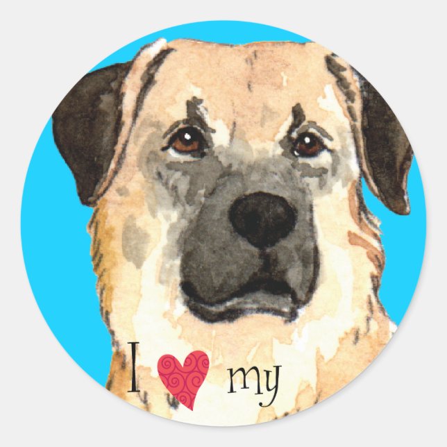 Sticker Rond J'aime mon berger anatolien (Devant)