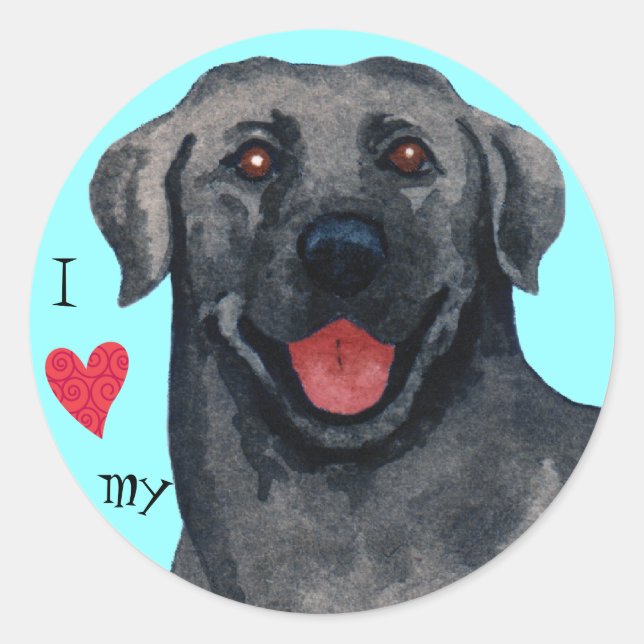 Sticker Rond J'aime mon Black Lab (Devant)