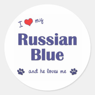 Sticker Rond J'aime mon bleu russe (le chat masculin)