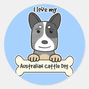 Sticker Rond J'aime mon chien australien de bétail