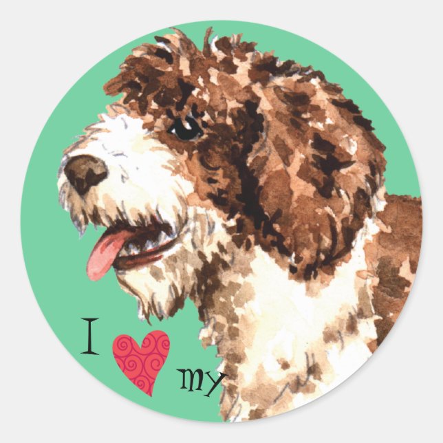 Sticker Rond J'aime mon chien d'eau espagnol (Devant)