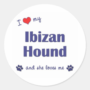 Sticker Rond J'aime mon chien d'Ibizan (le chien femelle)