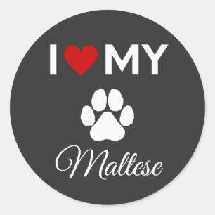 Sticker Rond J'aime mon chien maltais texte personnalisé