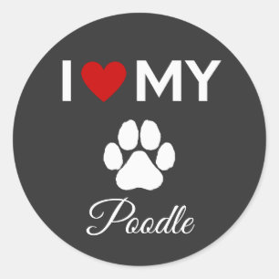 Sticker Rond J'aime mon chien Poodle texte personnalisé