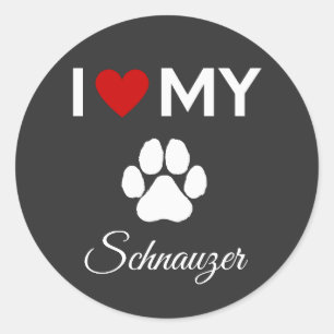 Sticker Rond J'aime mon chien Schnauzer texte personnalisé