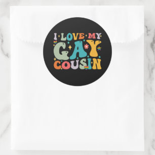 Sticker Rond J'aime mon cousin gay groovy Rainbow LGBT Pride