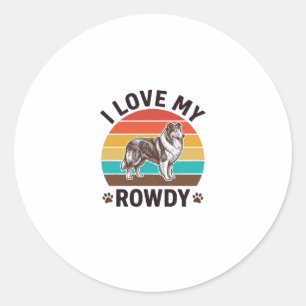 Sticker Rond J'aime mon design de chien Colley vintage turbulen
