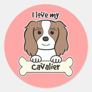 Sticker Rond J'aime mon épagneul cavalier du Roi Charles