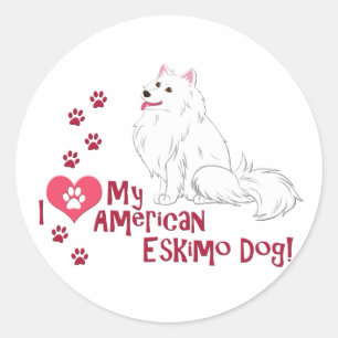 Sticker Rond J'Aime Mon Eskimo Dog Américain !