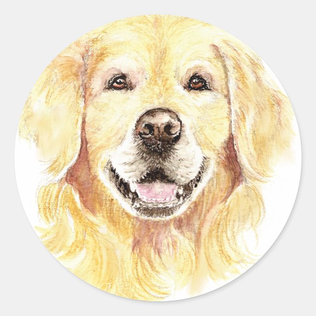 Sticker Rond J'aime mon Golden Retriever, chien, animal de comp (Devant)