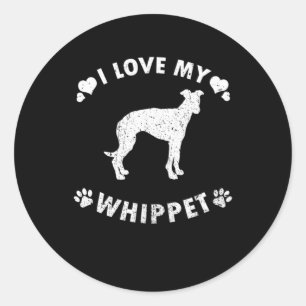 Sticker Rond J'Aime Mon Idée Cadeau Chien Whippet