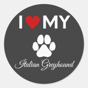 Sticker Rond J'aime mon italien Greyhound chien texte personnal