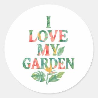 Sticker Rond J'Aime Mon Jardin Aquarelle Tropicale Florale