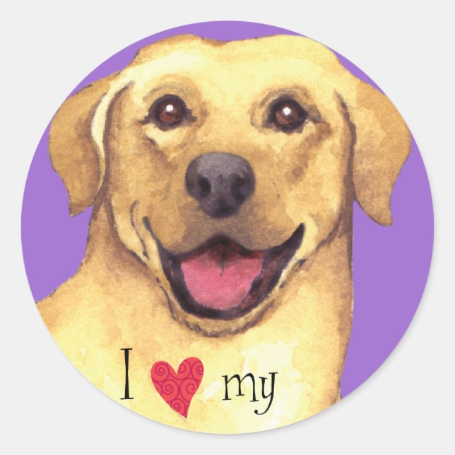 Sticker Rond J'aime mon laboratoire jaune (Devant)