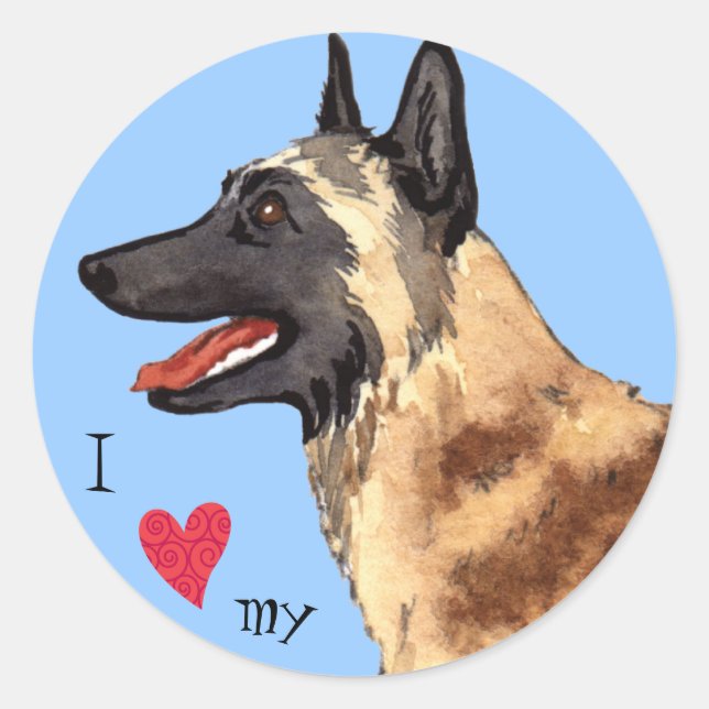 Sticker Rond J'aime mon Malinois belge (Devant)