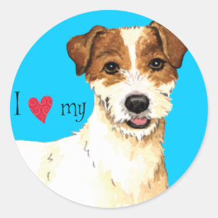 Sticker Rond J'aime mon pasteur Russell Terrier