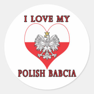 Sticker Rond J'Aime Mon Polonais Babcia