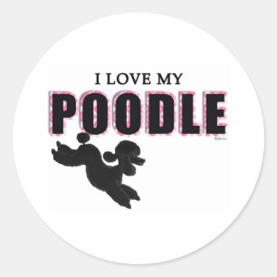 Sticker Rond J'Aime Mon Poodle Noir