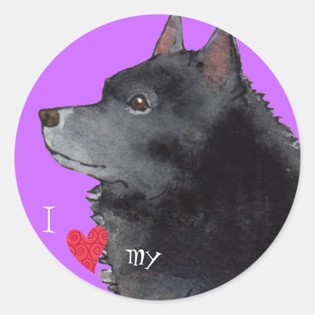 Sticker Rond J'aime mon Schipperke (Devant)