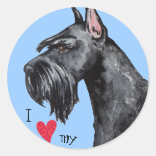 Sticker Rond J'aime mon Schnauzer géant