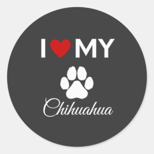 Sticker Rond J'aime mon texte personnalisé Chihuahua
