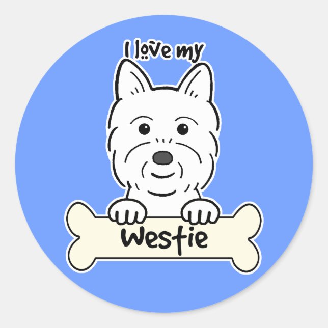 Sticker Rond J'aime mon Westie (Devant)