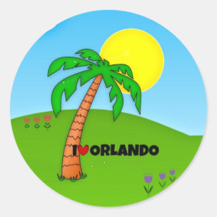 Sticker Rond J'aime Orlando, Palmiers et soleil,
