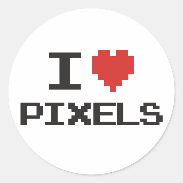 Sticker Rond J'aime pixels pixellisé coeur rétro 8bit gamer (Devant)