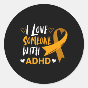 Sticker Rond J'Aime Quelqu'Un Avec Adhd Ribbon Sensibilisation 