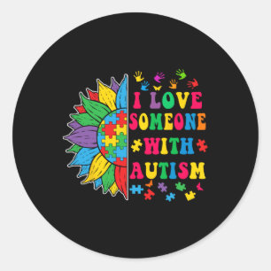 Sticker Rond J'Aime Quelqu'Un Avec L'Autisme Mélange Tournesol