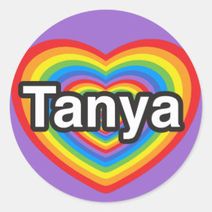 Sticker Rond J'aime Tanya. Je t'aime Tanya. Cœur