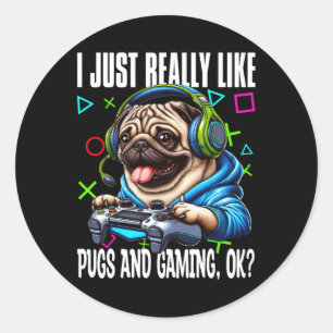 Sticker Rond J'Aime Vraiment Les Carlins Et Les Jeux Ok Game Vi