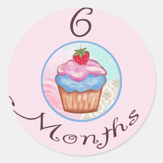 Sticker Rond Jalon Cupcake de 6 mois (Devant)
