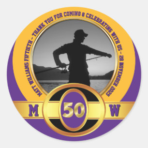 Sticker Rond Jalon de la photo Anniversaire 50e Noir d'or viole