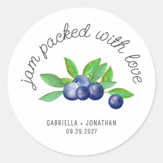Sticker Rond Jam Emballé Avec Amour Blueberry Jam Mariage Faveu (Devant)