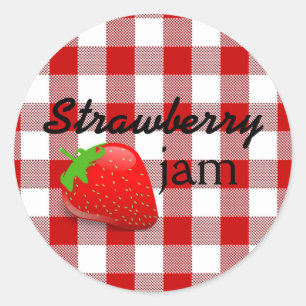 Sticker Rond Jam En vichy fraise rouge