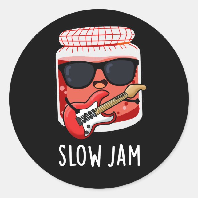 Sticker Rond Jam Lent Amusant Nourriture Pun Dark BG (Devant)