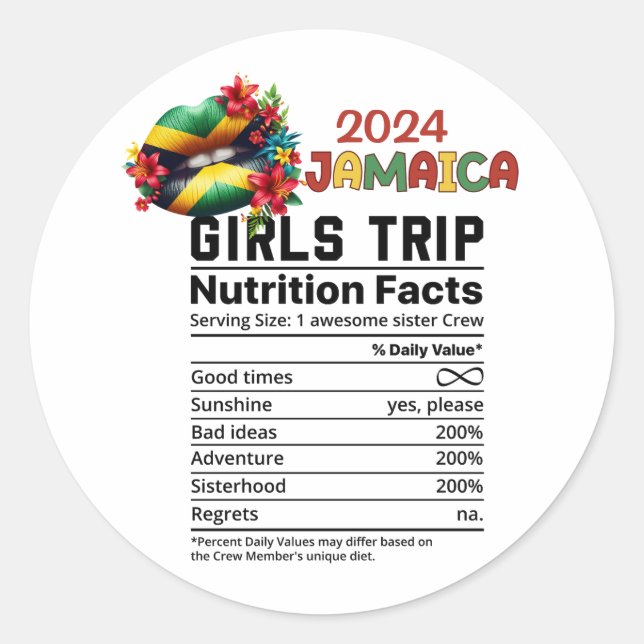Sticker Rond Jamaïque 2024 Le voyage des filles célèbre l'amiti (Devant)