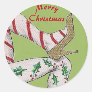 Sticker Rond Jambes de Noël à rayures de bonbons en talons haut