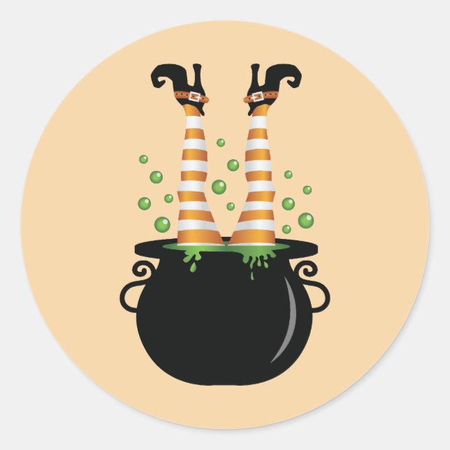 Sticker Rond Jambes De Sorcière Sticking Halloween Cauldron (Devant)