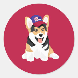 Sticker Rond James The Red Headed Tricolor Corgi, quatrième jui