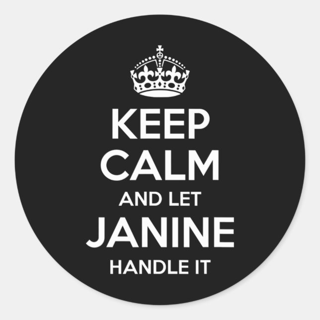 Sticker Rond Janine Keep Calm Nom Personnalisé Drôle Anniversai (Devant)