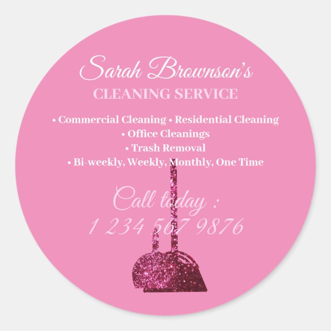 Sticker Rond Janitorial de nettoyage de glam Glitz rose (Devant)