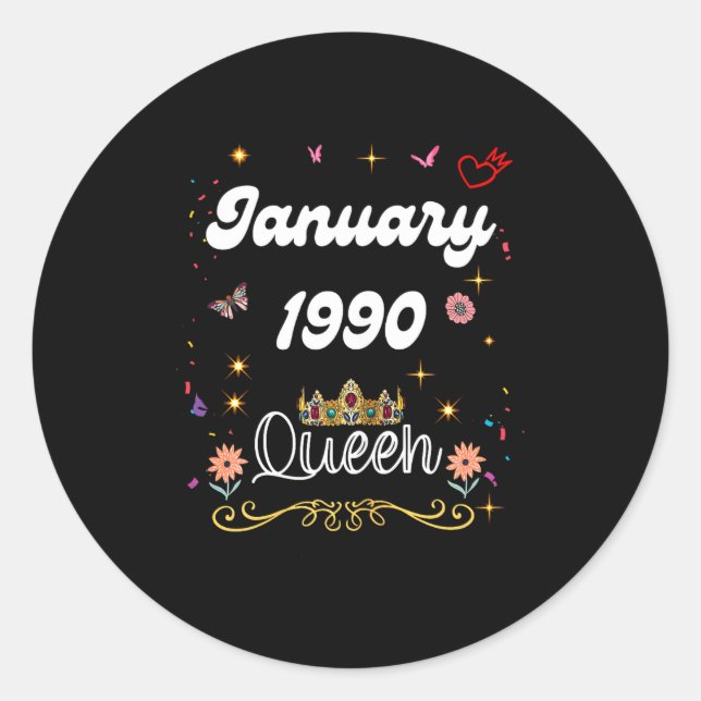 Sticker Rond January 1990 Queen Since January 1990 Birthday Gir (Devant)