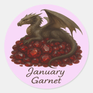 Sticker Rond Janvier Garnet - Dragon & Gemstone