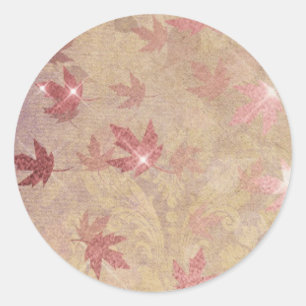 Sticker Rond japonais feuille d'érable damassé or rose élégant