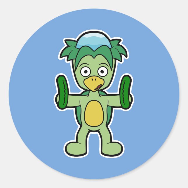 Sticker Rond Japonais Kappa Yokai (avec des concombres !) (Devant)