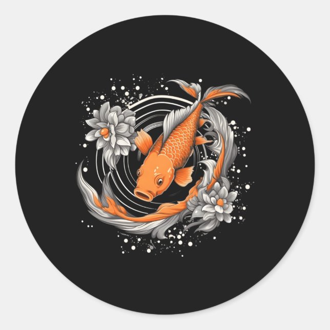 Sticker Rond Japonais Koi Fish Nishikigoi Fish Blackboard (Devant)